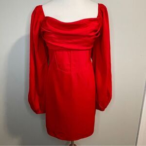 Princess Polly LILLIE Long Sleeve Mini Dress Red Size 8